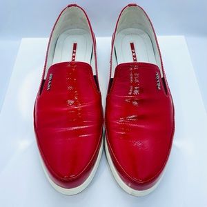 PRADA patent leather slip on shoes